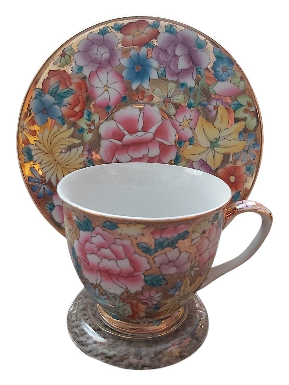 Fifth Avenue Collection Handmade Floral Chintz Teacup & Saucer Set